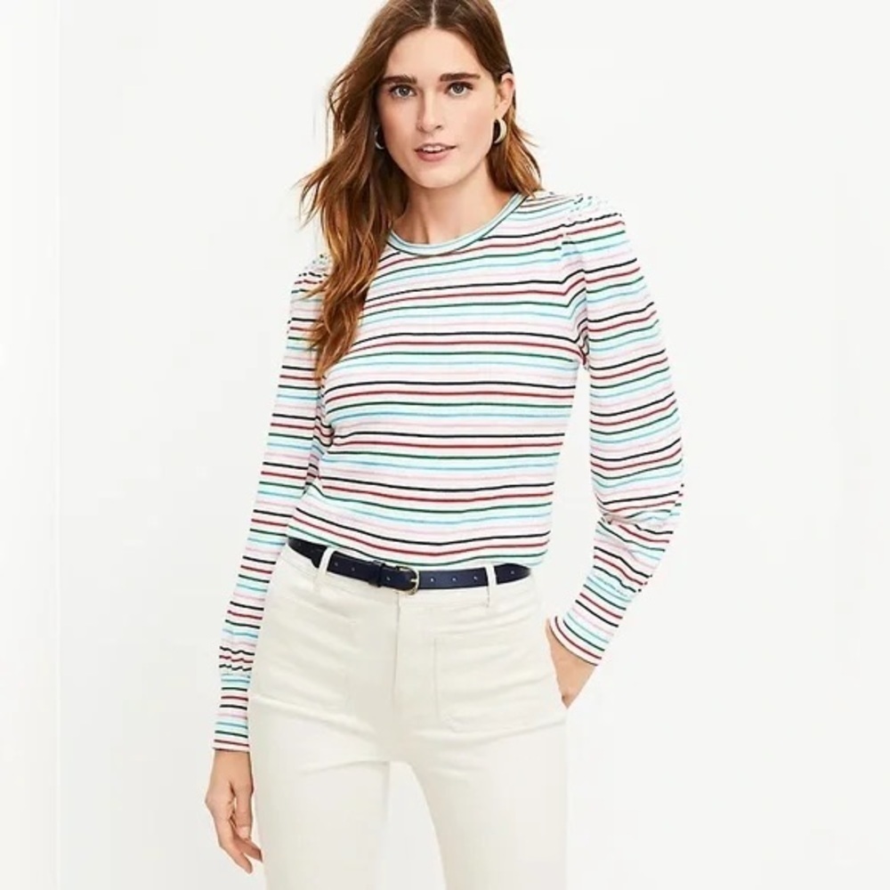 LOFT | Striped Puff Sleeve Sweatshirt Various Sizes Available